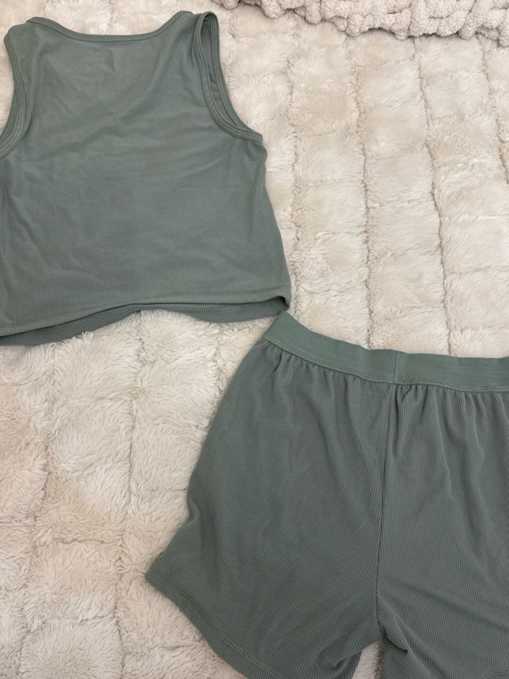 Rene Rofe Ribbed Tank & Boxer Short Set - Sage Green - Picture 2 of 3